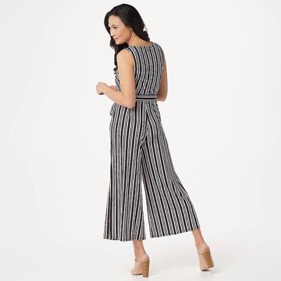 NWOT Du Jour Petite Stripe Printed Wide-Leg Crop Jumpsuit | Size XXS - Picture 2 of 13